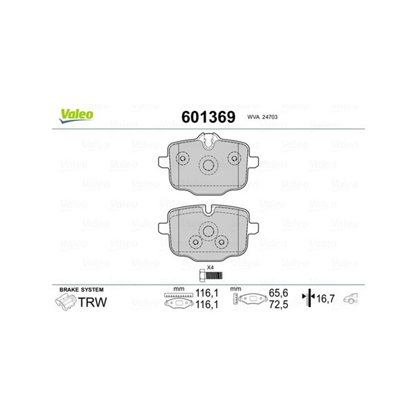 Bromsbeläggsats, Bakaxel Valeo 601369 VALEO Bromsbeläggsats, Bakaxel Valeo 601369 VALEO