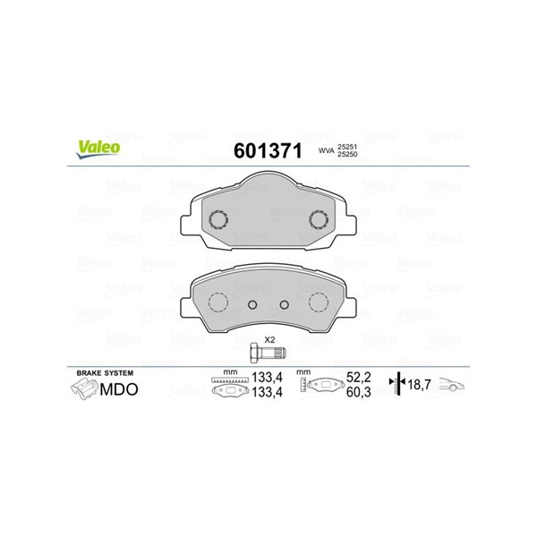 Bromsbeläggsats, Framaxel Valeo 601371 VALEO