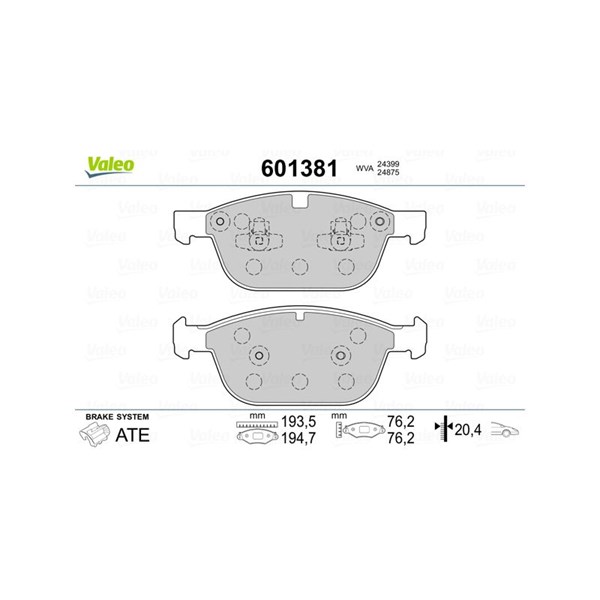 Bromsbeläggsats, Framaxel Valeo 601381 VALEO