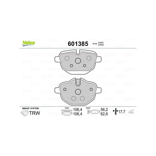 Bromsbeläggsats, Bakaxel, Framaxel Valeo 601385 VALEO