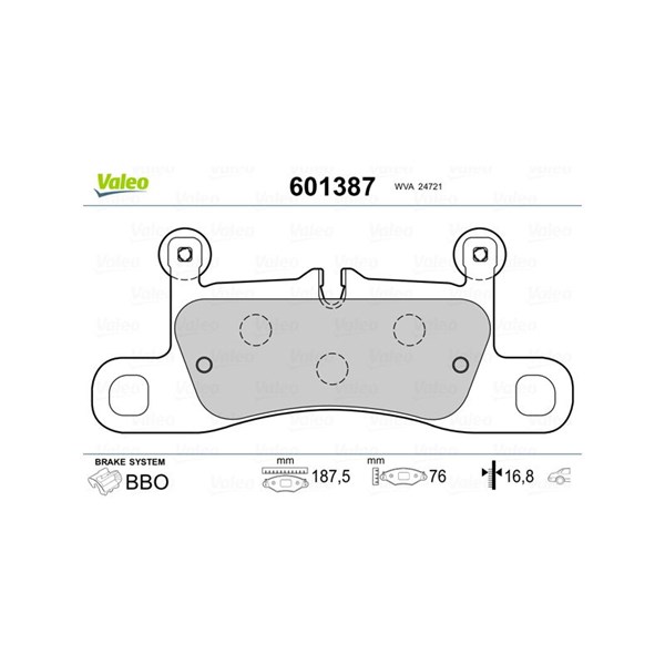 Bromsbeläggsats, Bakaxel Valeo 601387 VALEO