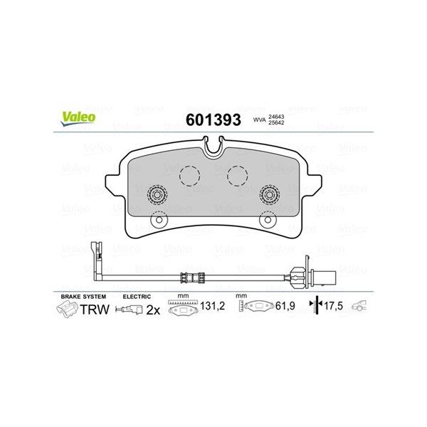 Bromsbeläggsats, Bakaxel Valeo 601393 VALEO