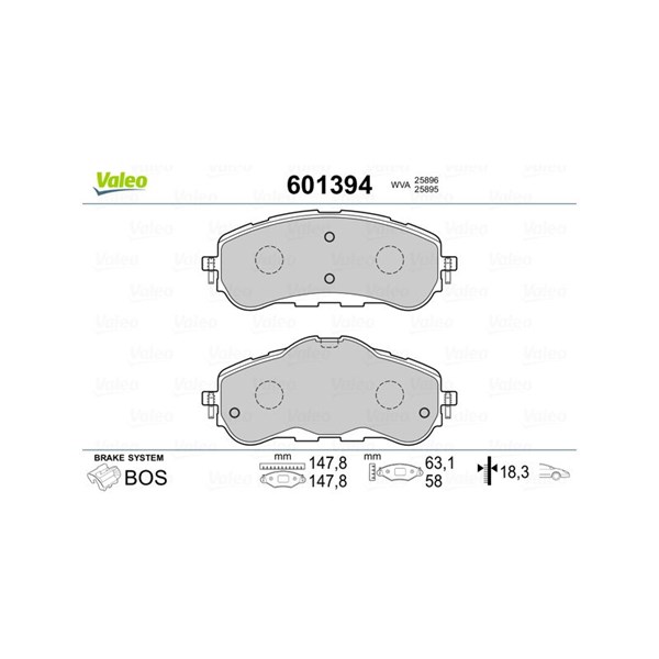 Bromsbeläggsats, Framaxel Valeo 601394 VALEO Bromsbeläggsats, Framaxel Valeo 601394 VALEO