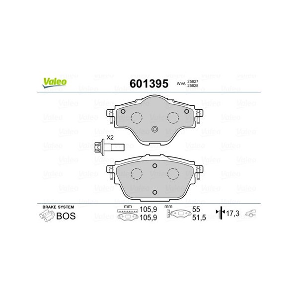 Bromsbeläggsats, Bakaxel Valeo 601395 VALEO
