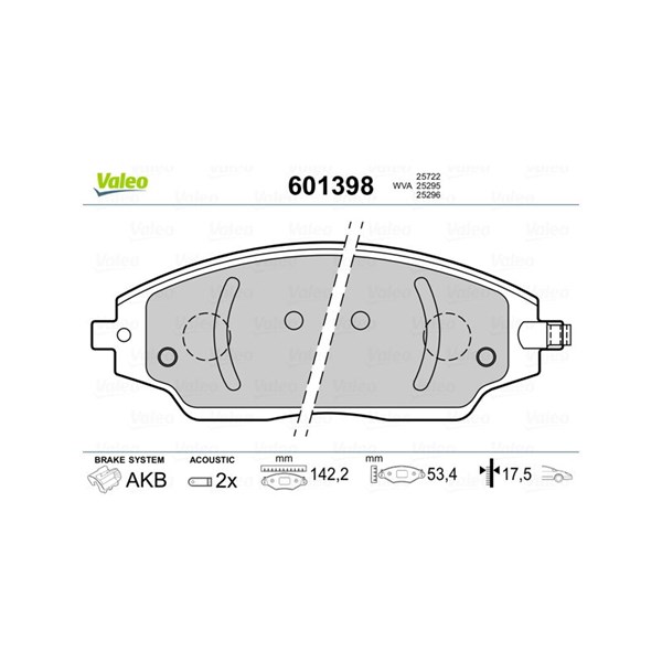 Bromsbeläggsats, Framaxel Valeo 601398 VALEO