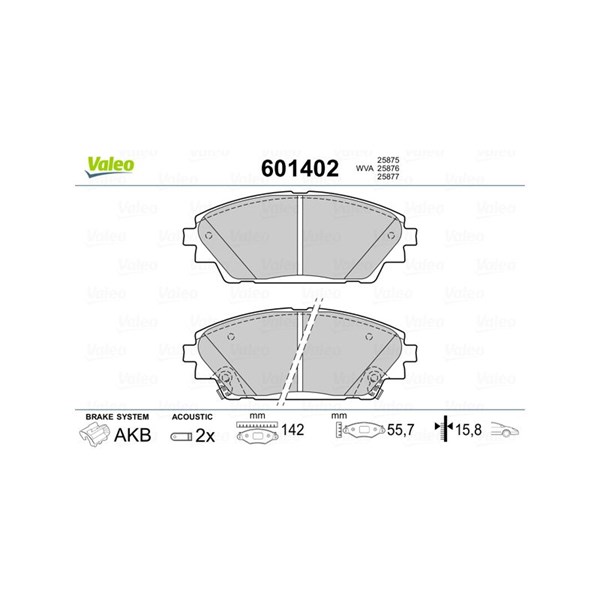 Bromsbeläggsats, Framaxel Valeo 601402 VALEO Bromsbeläggsats, Framaxel Valeo 601402 VALEO
