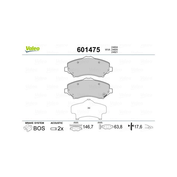 Bromsbeläggsats, Framaxel Valeo 601475 VALEO