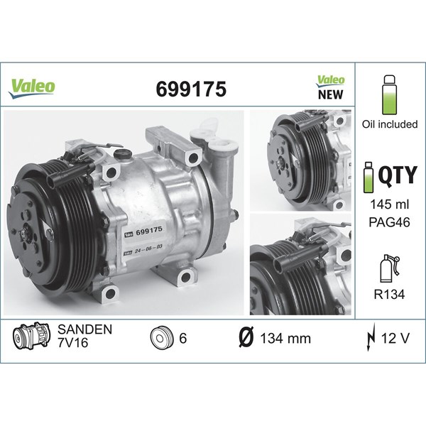 Kompressor, klimatanläggning 12V Valeo 699175 VALEO Kompressor, klimatanläggning 12V Valeo 699175 VALEO