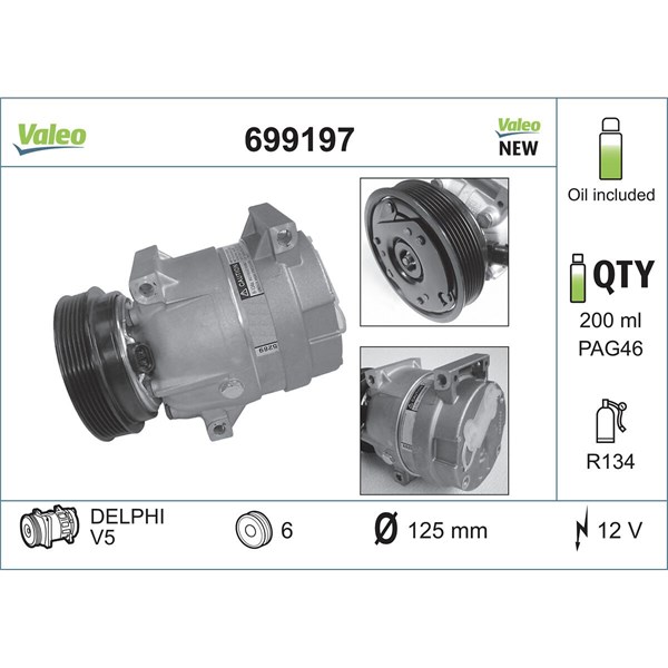 Kompressor, klimatanläggning 12V Valeo 699197 VALEO