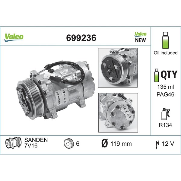 Kompressor, klimatanläggning 12V Valeo 699236 VALEO