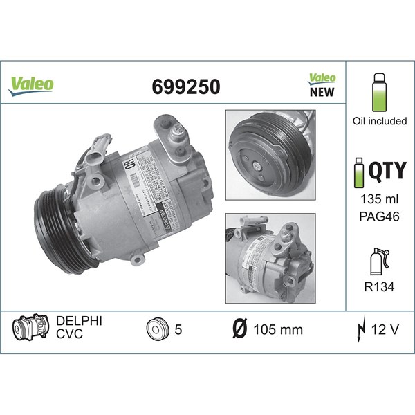 Kompressor, klimatanläggning 12V Valeo 699250 VALEO