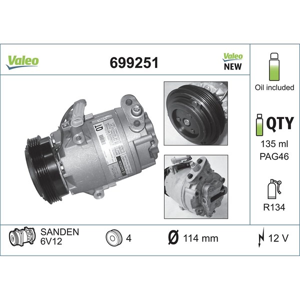Kompressor, klimatanläggning 12V Valeo 699251 VALEO