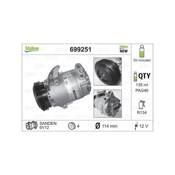 Kompressor, klimatanläggning 12V Valeo 699251 VALEO