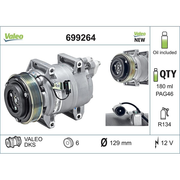 Kompressor, klimatanläggning 12V Valeo 699264 VALEO