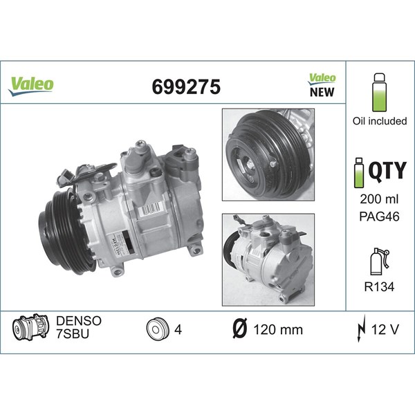 Kompressor, klimatanläggning 12V Valeo 699275 VALEO