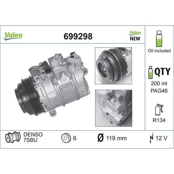 Kompressor, klimatanläggning 12V Valeo 699298 VALEO Kompressor, klimatanläggning 12V Valeo 699298 VALEO