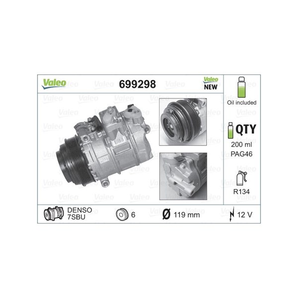 Kompressor, klimatanläggning 12V Valeo 699298 VALEO Kompressor, klimatanläggning 12V Valeo 699298 VALEO