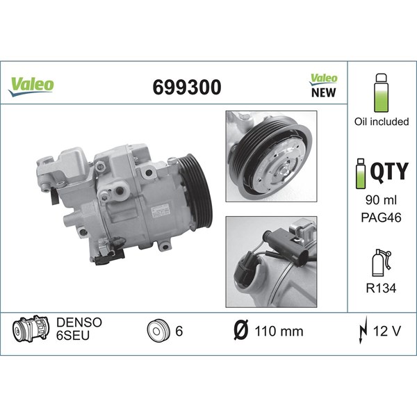 Kompressor, klimatanläggning 12V Valeo 699300 VALEO