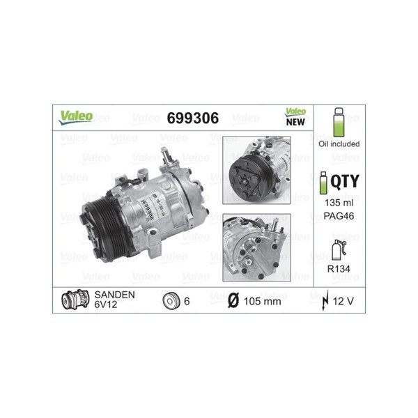 Kompressor, klimatanläggning 12V Valeo 699306 VALEO Kompressor, klimatanläggning 12V Valeo 699306 VALEO
