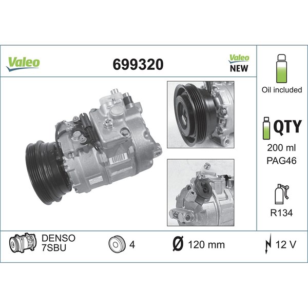 Kompressor, klimatanläggning 12V Valeo 699320 VALEO