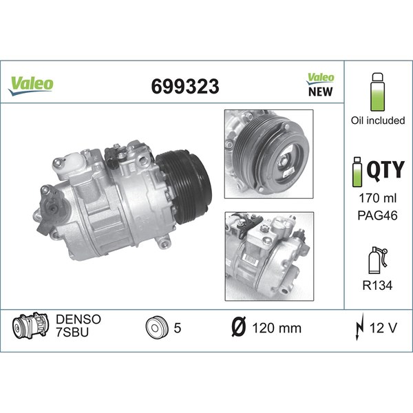 Kompressor, klimatanläggning 12V Valeo 699323 VALEO