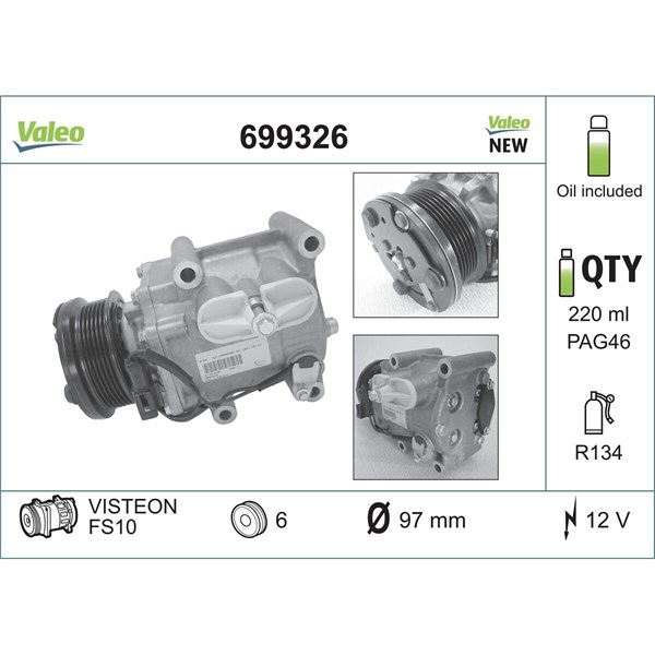 Kompressor, klimatanläggning 12V Valeo 699326 VALEO Kompressor, klimatanläggning 12V Valeo 699326 VALEO
