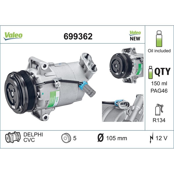 Kompressor, klimatanläggning 12V Valeo 699362 VALEO