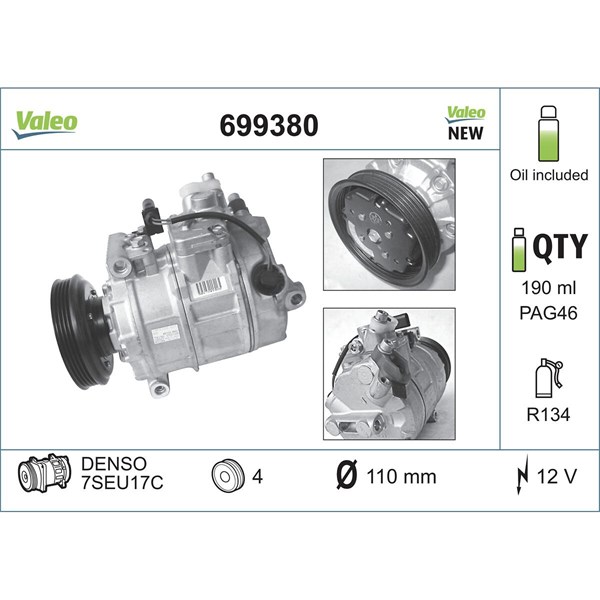 Kompressor, klimatanläggning 12V Valeo 699380 VALEO