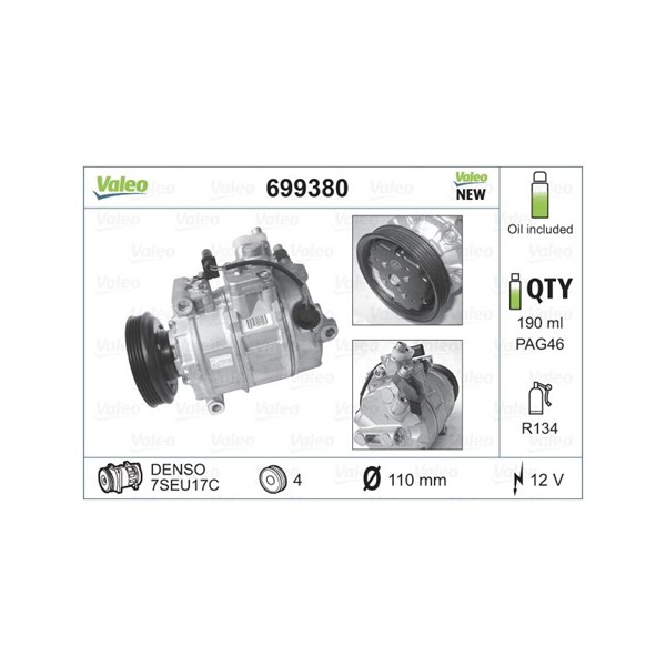 Kompressor, klimatanläggning 12V Valeo 699380 VALEO Kompressor, klimatanläggning 12V Valeo 699380 VALEO