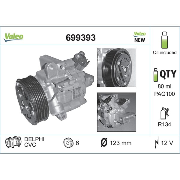 Kompressor, klimatanläggning 12V Valeo 699393 VALEO