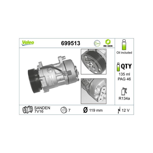 Kompressor, klimatanläggning 12V Valeo 699513 VALEO Kompressor, klimatanläggning 12V Valeo 699513 VALEO