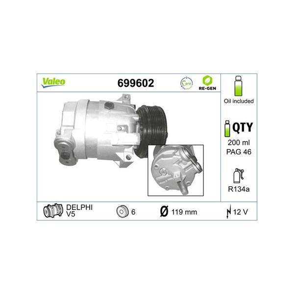 Kompressor, klimatanläggning 12V Valeo 699602 VALEO