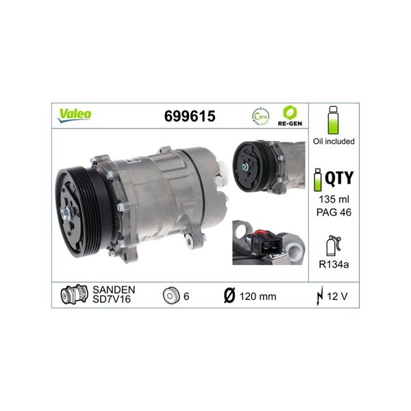 Kompressor, klimatanläggning 12V Valeo 699615 VALEO Kompressor, klimatanläggning 12V Valeo 699615 VALEO