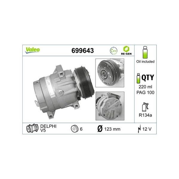 Kompressor, klimatanläggning 12V Valeo 699643 VALEO