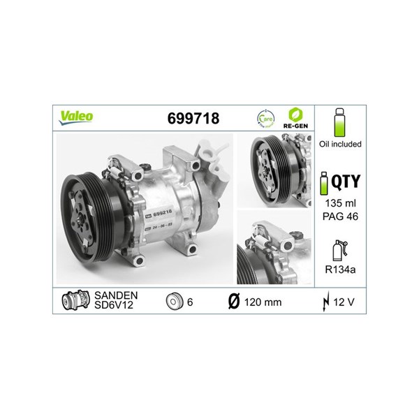 Kompressor, klimatanl�äggning 12V Valeo 699718 VALEO