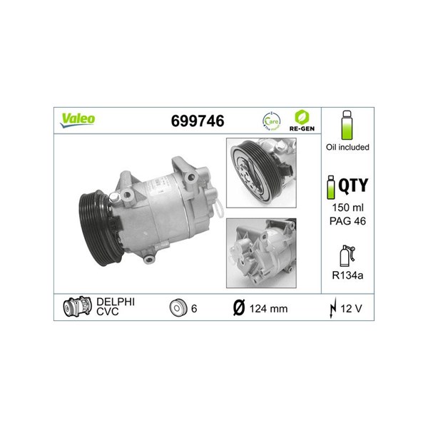 Kompressor, klimatanläggning 12V Valeo 699746 VALEO