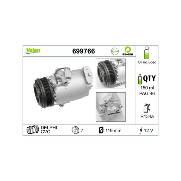Kompressor, klimatanläggning 12V Valeo 699766 VALEO