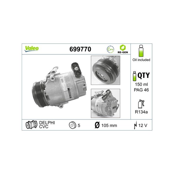 Kompressor, klimatanläggning 12V Valeo 699770 VALEO