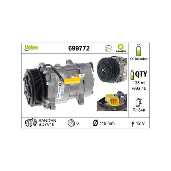 Kompressor, klimatanläggning 12V Valeo 699772 VALEO