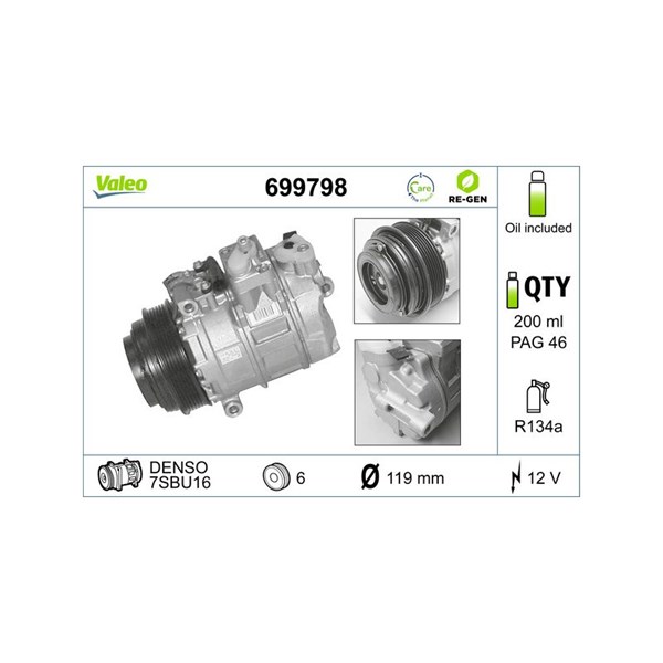 Kompressor, klimatanläggning 12V Valeo 699798 VALEO