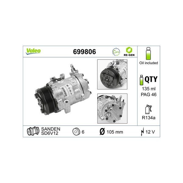Kompressor, klimatanläggning 12V Valeo 699806 VALEO