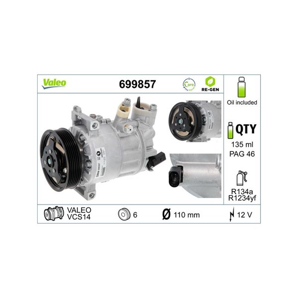 Kompressor, klimatanläggning 12V Valeo 699857 VALEO