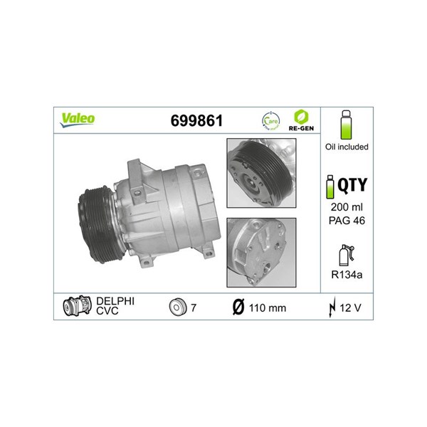 Kompressor, klimatanläggning 12V Valeo 699861 VALEO