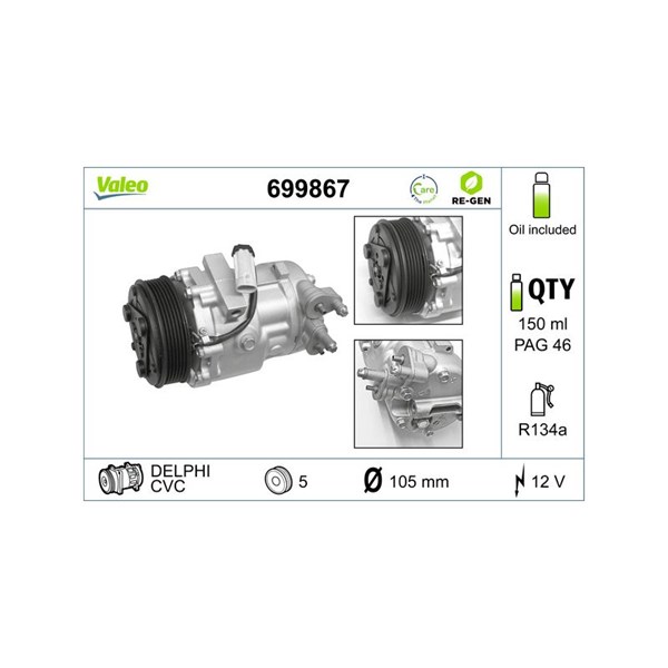 Kompressor, klimatanläggning 12V Valeo 699867 VALEO Kompressor, klimatanläggning 12V Valeo 699867 VALEO
