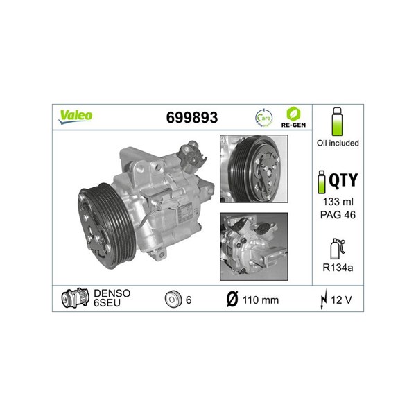 Kompressor, klimatanläggning 12V Valeo 699893 VALEO Kompressor, klimatanläggning 12V Valeo 699893 VALEO