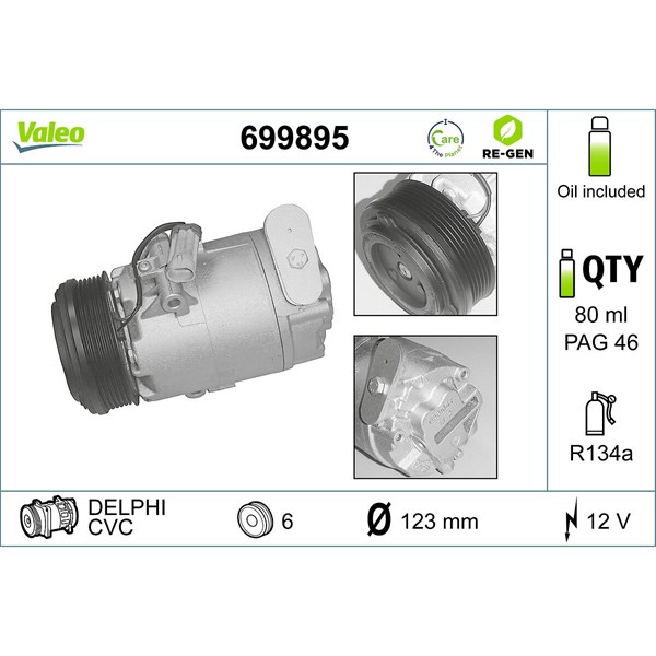 Kompressor, klimatanläggning 12V Valeo 699895 VALEO Kompressor, klimatanläggning 12V Valeo 699895 VALEO