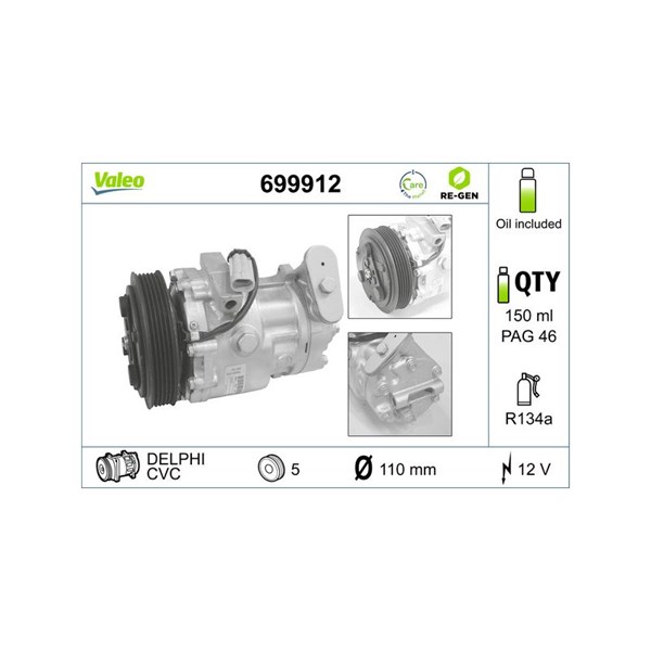 Kompressor, klimatanläggning 12V Valeo 699912 VALEO