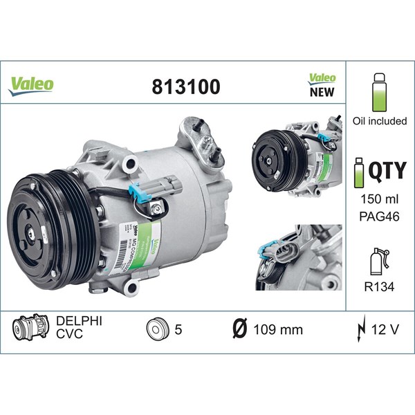 Kompressor, klimatanläggning 12V Valeo 813100 VALEO