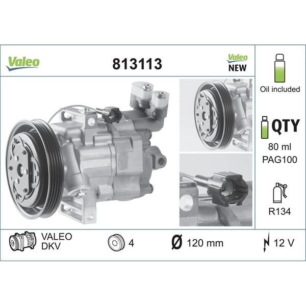 Kompressor, klimatanläggning 12V Valeo 813113 VALEO