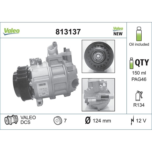 Kompressor, klimatanläggning 12V Valeo 813137 VALEO